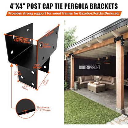 Post Cap Tie Bracket,Heavy Duty Wood Beam Support Bracket.Black T-Shape Pegola Braacket for Gazebos,Patio Decks,and Porches Wood Post to 4x4 or 4x6 Lumber - 1Pack - size: 4x4