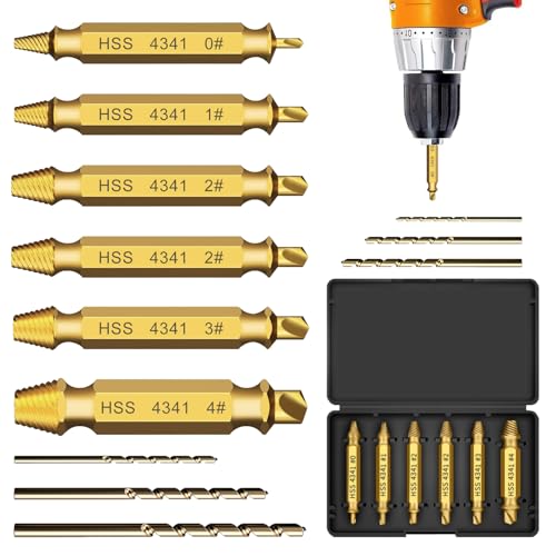 Damaged Screw Extractor Set, 9 PCS Titanium Drill Bit Bolt Extractor Kit, Stripped Screw Extractor Remover for Stripped Screws Nuts & Bolts, Easy Removal of Rusty & Broken Hardware