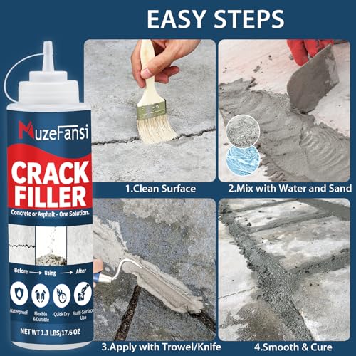 Concrete Crack Filler, Concrete Crack Sealant, 1.1LB Cement Powder for Concrete Crack Filling and Surface Patching, Mix with Water or Sand, Grey Cement Crack Filler for Walls, Floors, Driveways
