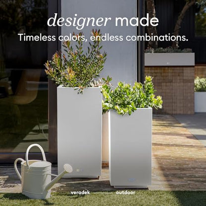 Veradek Block Series Pedestal Planter - Tall Rectangular Outdoor Planter - color: White, size: 32''H x 15.5''W -2 Pack