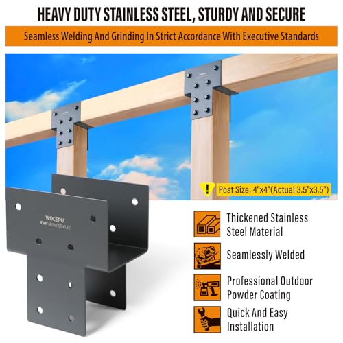 4 Pack Heavy Duty 4x4 (Actual 3.5"x3.5") Stainless Steel Post Caps Tie Bracket, Fit Connecting Wood Gazebo, Deck Patio Post and Wood Beams Bracket (Dark Ggray) - size: Standard 4"x4"(Actual 3.5"x3.5")