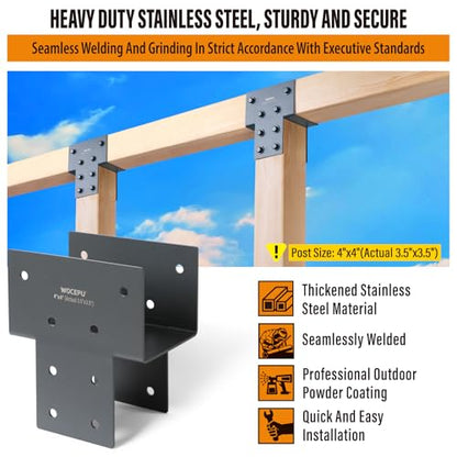 4 Pack Heavy Duty 4x4 (Actual 3.5"x3.5") Stainless Steel Post Caps Tie Bracket, Fit Connecting Wood Gazebo, Deck Patio Post and Wood Beams Bracket (Dark Ggray) - size: Standard 4"x4"(Actual 3.5"x3.5")