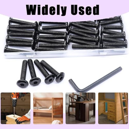 Taiss 20pcs M6 x 50mm Flat Head Socket Head Screw Furniture Bolts,Furniture Screws Stainless Steel 18-8(304),M6 Bolts Black Zinc Plated Fully Threaded,Countersunk Connector M6 Screws with Hex Spanner - size: 20PCS M6x50mm