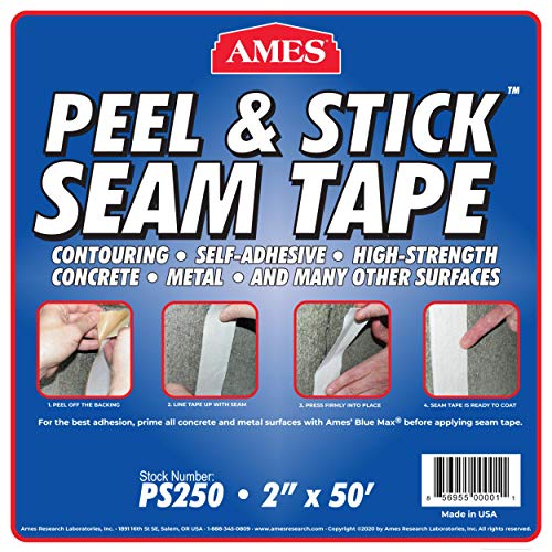 Ames Peel & Stick Seam Tape - 2” x 50’ Roll, Grey - Contouring, High-Strength Self-Adhesive Tape Perfect for Concrete, Metal, Wood and More - Made in The USA - size: 2” x 50’