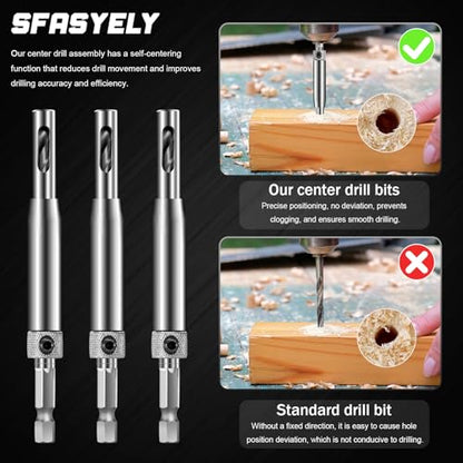 Self Centering Drill Bit Set – 3/32", 7/64", 9/64" Self Centering Drill Bit 1/4" Hex Shank VIX Bit with 1 Hex Key for #6 8 10 Screws – Perfect for Woodworking Door & Window Hinge Installation (6 PCS)