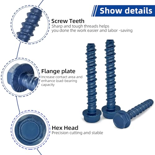 3/8 x 3 Heavy-Duty Hex Head Concrete Anchors, 15 PCS, Corrosion Resistant Blue Climaseal Coating, Outdoor Rated Use, Concrete Block and Masonry Brick Screws - size: 3/8 x 3"