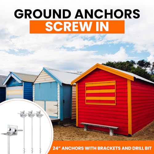 Ground Anchors Screw In - 24" Set of 4,6,8 with Brackets and Drill Bit - Earth Anchors - Mobile Home Anchors - Storage Shed Anchor Kit - Swing Set Anchors for Metal Swing Set - Playset Anchors - Ties - style: 4 x 40"
