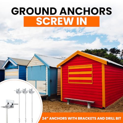 Ground Anchors Screw In - 24" Set of 4,6,8 with Brackets and Drill Bit - Earth Anchors - Mobile Home Anchors - Storage Shed Anchor Kit - Swing Set Anchors for Metal Swing Set - Playset Anchors - Ties - style: 4 x 40"