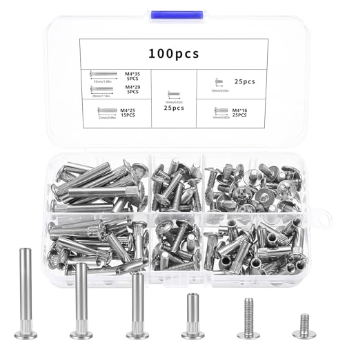 100 Pcs Cabinet Screws, M4 Furniture Connector Bolts, Binding Barrels and Screws, Furniture Connectors Hardware and Sleeves for Wood Cupboard Bed Frames Cabinet Connectors