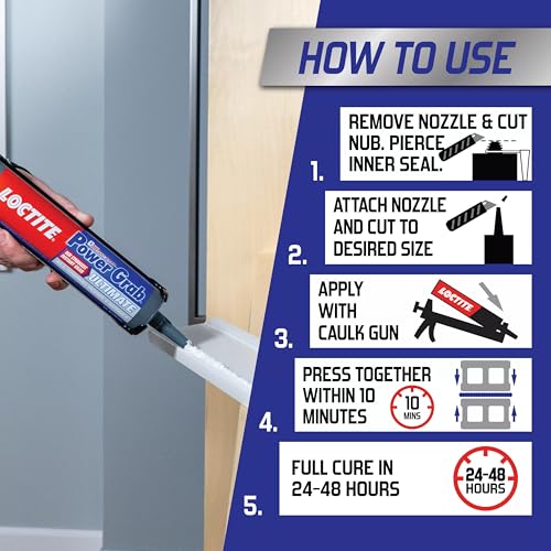 Loctite Power Grab Ultimate Construction Adhesive, 9 fl oz Cartridge, 1 Pack - Versatile High Strength, Wide Temperature Range Construction Glue - size: 9 fl oz Cartridge, Pack of 1