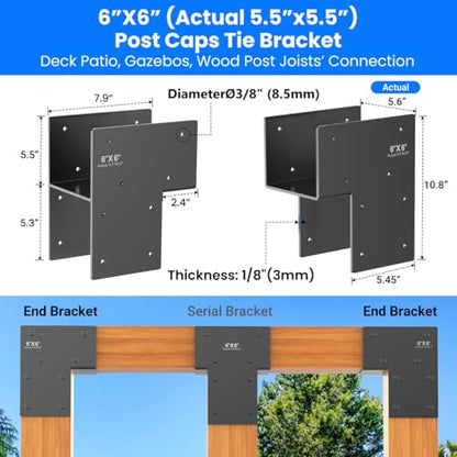 Post Bracket Stainless Steel, L Shape & 6"x6" (Actual 5.6x5.6) , Fit Wood Beams Bracket, Connector for Deck Patio Post, Gazebo, Garden, Yard, 2 Pcs - style: L shape
