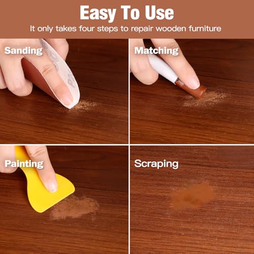 DEWEL Furniture Repair Crayon, 6 Colors Wood Filler Sticks, Wood Scratch Repair Wax for Filling Scratches, Cracks, Holes, Dents, Scuffs, Dings - A Simple and Convenient Wooden Repair Solution - color: 6 Colors Wax Sticks