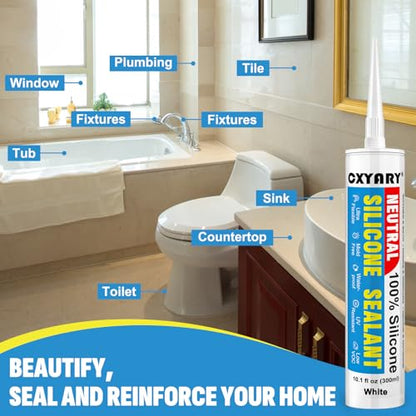 Silicone Caulk & Sealant White, 2 Pack - 100% Silicone Sealant (300ml) - color: White, size: 2 Pack