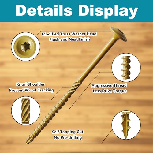 Lag Screws 6 Inch, Structural Wood Screw #14x 6, 117-PCS Heavy Duty Construction Screw, Rust Resistant, Washer Head, Black Coated Exterior Wood (117, Bronze, #14 x 6) - color: Bronze, size: #14 x 6"