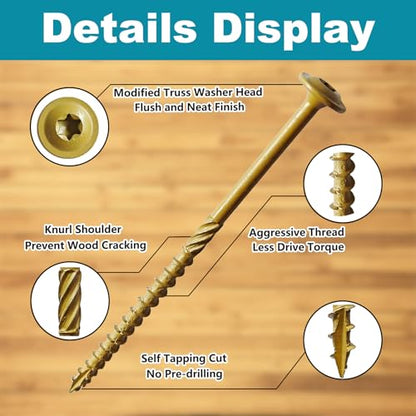Lag Screws 6 Inch, Structural Wood Screw #14x 6, 117-PCS Heavy Duty Construction Screw, Rust Resistant, Washer Head, Black Coated Exterior Wood (117, Bronze, #14 x 6) - color: Bronze, size: #14 x 6"