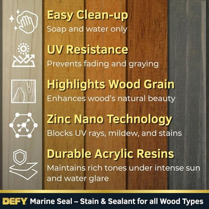 DEFY Marine Sealer - Semi-Transparent Waterproof Exterior Wood Stain, Clear, Water-Based - 1 Gallon - color: Clear, size: 1 Gallon