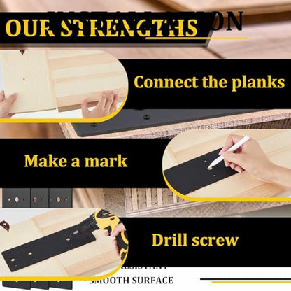 Tandefio 12 Pcs 10"x3" Straight Steel Flat Plates Black Metal Mending Plate with Hole Fixing Joining Bracket with 144 Pcs Screws for Wood Furniture, Repair House, Pavilion, Truss Framing