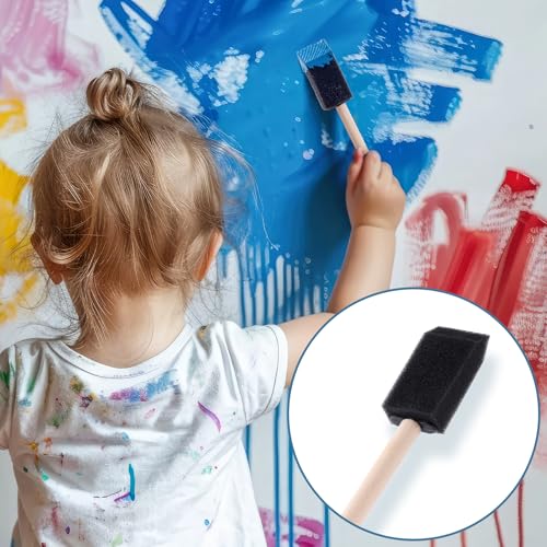 SmallCat 5 PCS Foam Paint Brushes, 0.98 Inch Foam Sponge Brushes for Varnishes, Reusable Sponge Brushes with Wood Handles for Painting, Staining, and DIY Crafts - Black - size: 1"(5pcs)