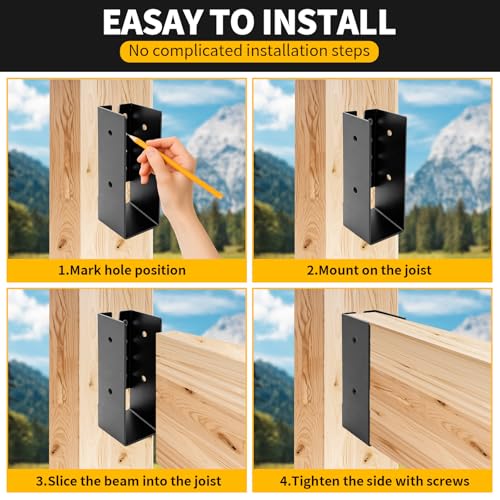 Concealed Joist Hangers 2" x 6",Outdoor Trim Concealed Flanges for Wood Fence,Heavy Duty Steel Mount Joist Hangers Connector for Swing Set Brackets,Handrails(Black,12Pcs) - size: 2"x6" Parallel