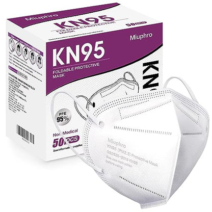 Miuphro 50 Pack Cup Dust Safety Disposable Masks, KN95 5-Layer Foldable Masks - color: White