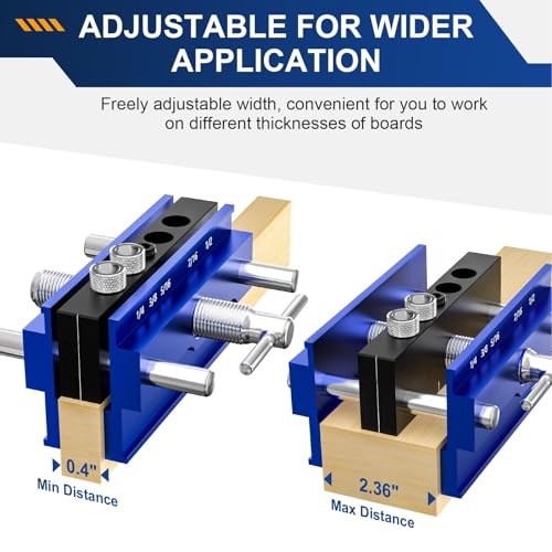 Self Centering Doweling Jig Kit, Adjustable Width Wood Drill Guide Jig Block for Straight Holes with 6 Bushing, Dowel Jigs for Woodworking Precision Biscuit Joiner Tool