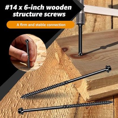 #14 x 6 Wood Structural Screws Rust Resistant Hex Head Timber Screws-55Pack - size: 14*6