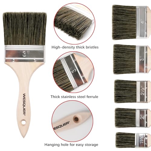 Wesquer Paint Brushes Flat Professional Limewash Paint Brush, Large Paint Brushes for Walls, Deck, Fence, Interior & Exterior House Painting (1.5&2&2.5 inch 6pcs) - size: 1.5&2&2.5 inch 6pcs