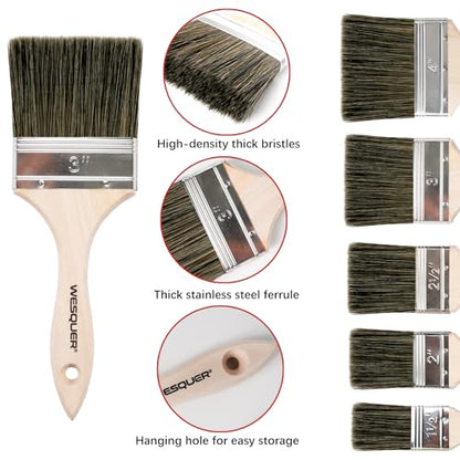 Wesquer Paint Brushes Flat Professional Limewash Paint Brush, Large Paint Brushes for Walls, Deck, Fence, Interior & Exterior House Painting (1.5&2&2.5 inch 6pcs) - size: 1.5&2&2.5 inch 6pcs