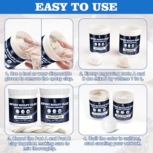 Epoxy Putty Sculpt Clay, 2 Part A & B for Sculpting, Modeling, Building, and Repairing, 1 Pound, White - color: White, size: 1 Pound