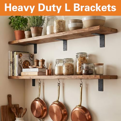 ZENFUN 20Pcs 4x4x2 Inch Heavy Duty Corner Brackets, Black L Brackets for Wood Shelves, 2mm 90 Degree Right Angle Bracket, Metal Corner Brackets for Furniture, Bed, Shelf Bracket