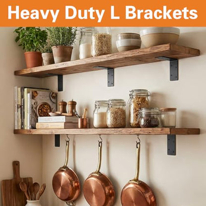 ZENFUN 20Pcs 4x4x2 Inch Heavy Duty Corner Brackets, Black L Brackets for Wood Shelves, 2mm 90 Degree Right Angle Bracket, Metal Corner Brackets for Furniture, Bed, Shelf Bracket