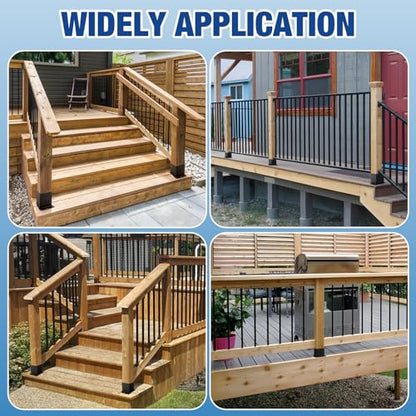 Black Powder-Coated Heavy Duty 4x4 Post Bracket Kit - 4 Pcs, Inner Size: 3.6"x3.6", Suitable for Deck Railing, Patio Post Anchor, Porch, Handrail, Pergola and Mailboxes