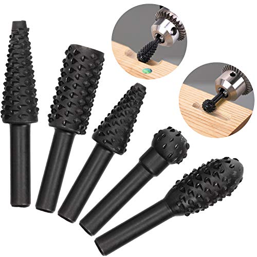 OIIKI 5 PCS Woodworking Twist Drill Bits, Wood Carving File Rasp Drill Bit - color: Black, 5 PCS, 0.47in