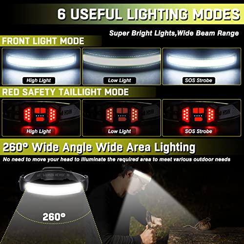 Headlamp Rechargeable,Ultra Bright Upgrade 1500 Lumens 6 Modes Head Lamp Led Rechargeable with Taillight(Individual Control),230°Wide Beam Waterproof Headlamps for Adults Outdoor Camping Running - color: Black