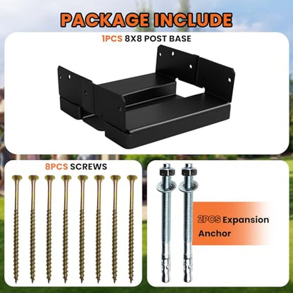 1 PCS 8x8 Post Base for Concrete Heavy Duty Black E-Coated - color: Black