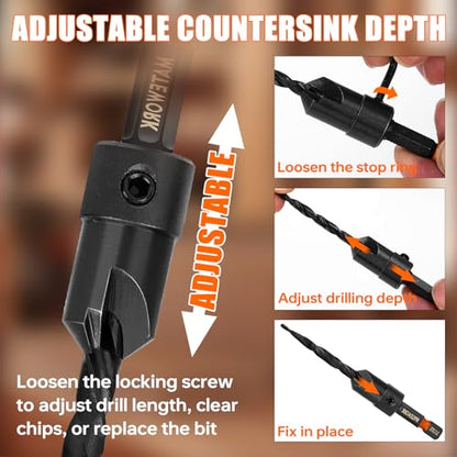 Matework 15PCS Countersink Drill Bit Set, M2 Cobalt HSS Drill Bits for Wood