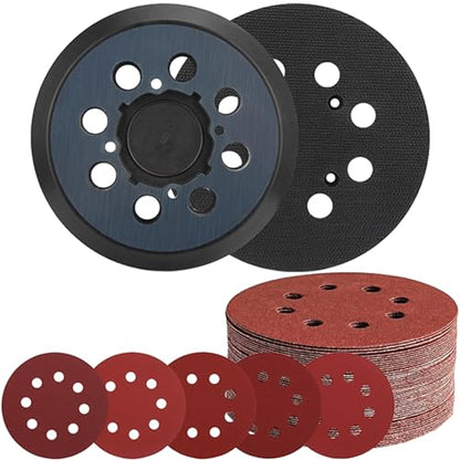 Sanding Disc Backing Pads Set,5 Inch Sanding Pad with 50 PCS Sanding Discs