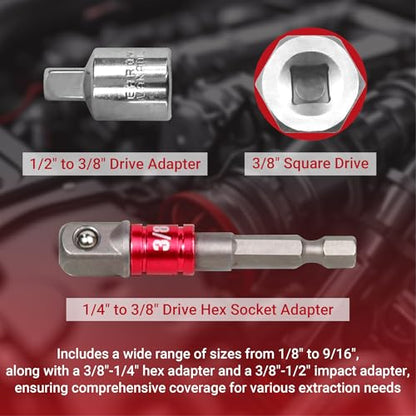 15-PC Upgrade Screw Extractor Set, 3/8" Drive, Easy Out Bolt Extractor Set, Multi-Spline, for Removing Broken Studs, Bolts, Screws (New Version)