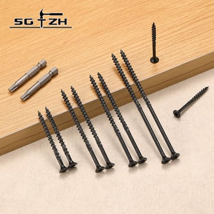 #8 x 1 Inch Deck Screws (205Pcs) 1lb. Carbon Steel, Black, Flat Head, Rust Resistant epoxy Coated, with T25 Star Bit - color: Black, size: #8 x 1"