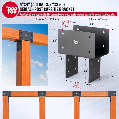 Stainless Steel Pergola Brackets, 4x4(Actual 3.5"x3.5") Post to Beam Bracket, Heavy Duty Post Cap Tie Bracket for Gazebos, Decks and Porches(4pcs-Black) - size: 4x4 (Actual 3.5"x3.5")