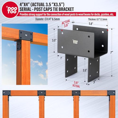 Stainless Steel Pergola Brackets, 4x4(Actual 3.5"x3.5") Post to Beam Bracket, Heavy Duty Post Cap Tie Bracket for Gazebos, Decks and Porches(4pcs-Black) - size: 4x4 (Actual 3.5"x3.5")