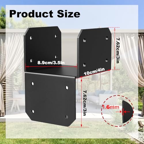 4Pcs 3" x 3.5" Post Caps Tie Bracket, 4x4 Wood Post Anchor - size: 4×4