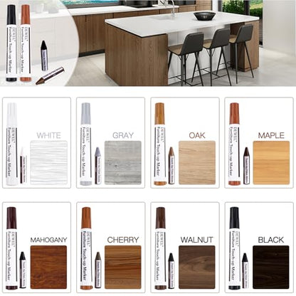 DEWEL Furniture Touch Up Markers, 17-Piece Wood Repair Kit with Wax Sticks - color: Black, Gray, Maple, Oak, Cherry, Walnut, Mahogany, White