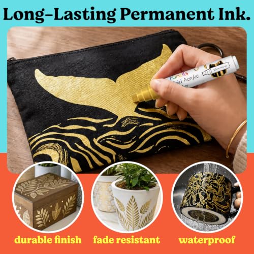 5 Metallic Gold Paint Pen - Acrylic Gold Paint Marker for Wood - color: Gold