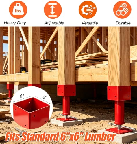 6x6 Screw Jack Post 14.5" - 18.5" Adjustable House Floor Jacks 30k lbs Cap. - color: Red, size: 6" x 6" ( 2 PC )