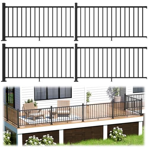 Egadis 4 Pack 36 in x 6 ft Modular Aluminum Porch and Deck Railing Kit - color: Level 6ft - 4Panel 4Post