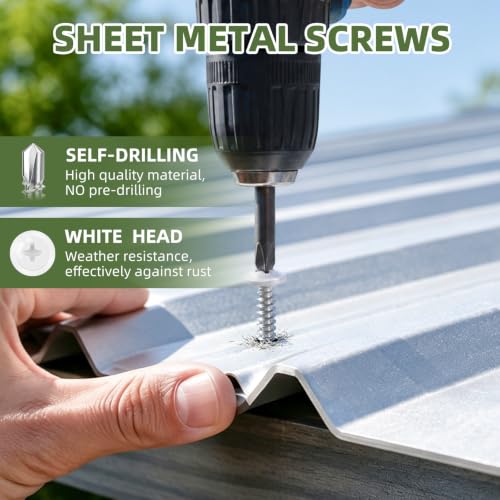#10 x 1 (100 PCS) White Head Fast Self Tapping Sheet Metal Screws, Modified Truss Head Self Drilling Screw, Full Thread, Screwdriver Bit Included - color: White, size: #10 x 1"