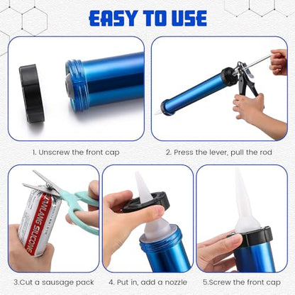 Lasnten 2 Pack Sausage Caulking Gun with 4 Cone Nozzles, Blue - color: Blue