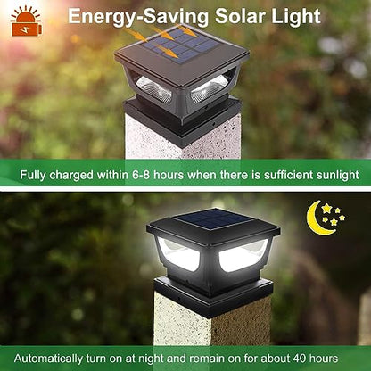Solar Post Cap Lights for 3x3 Metal & 4x4 Vinyl/Wood Fence Posts, 2 Pack - size: 2 Pack