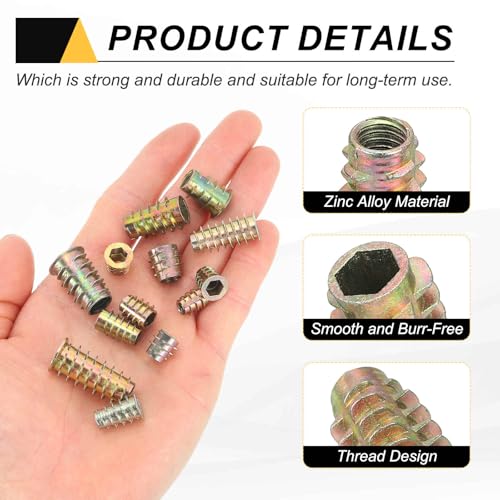 MECCANIXITY 18 Pcs Threaded Inserts for Wood, Zinc Alloy M6 Thread Inserts Nuts Hex-Flush Socket Drive Screw 20mm Length for Furniture, Cabinet, Tables and Chairs - size: M6x20mm